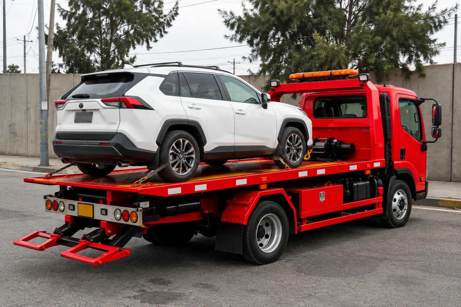 Automóvil transportado sobre una grúa plataforma